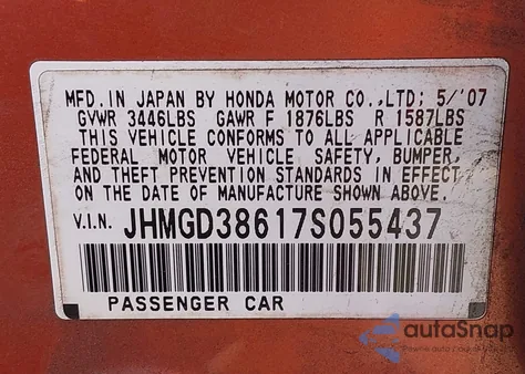 2007 Honda Fit S z USA, uszkodzony, nr VIN JHMGD38617S055437